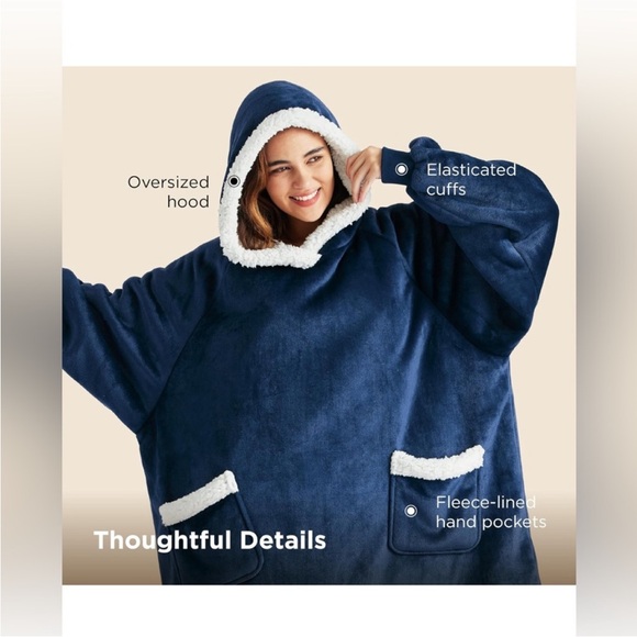 NEW Bedsure Get Cozy Navy Blue Hooded Wearable Blanket - Picture 2 of 7